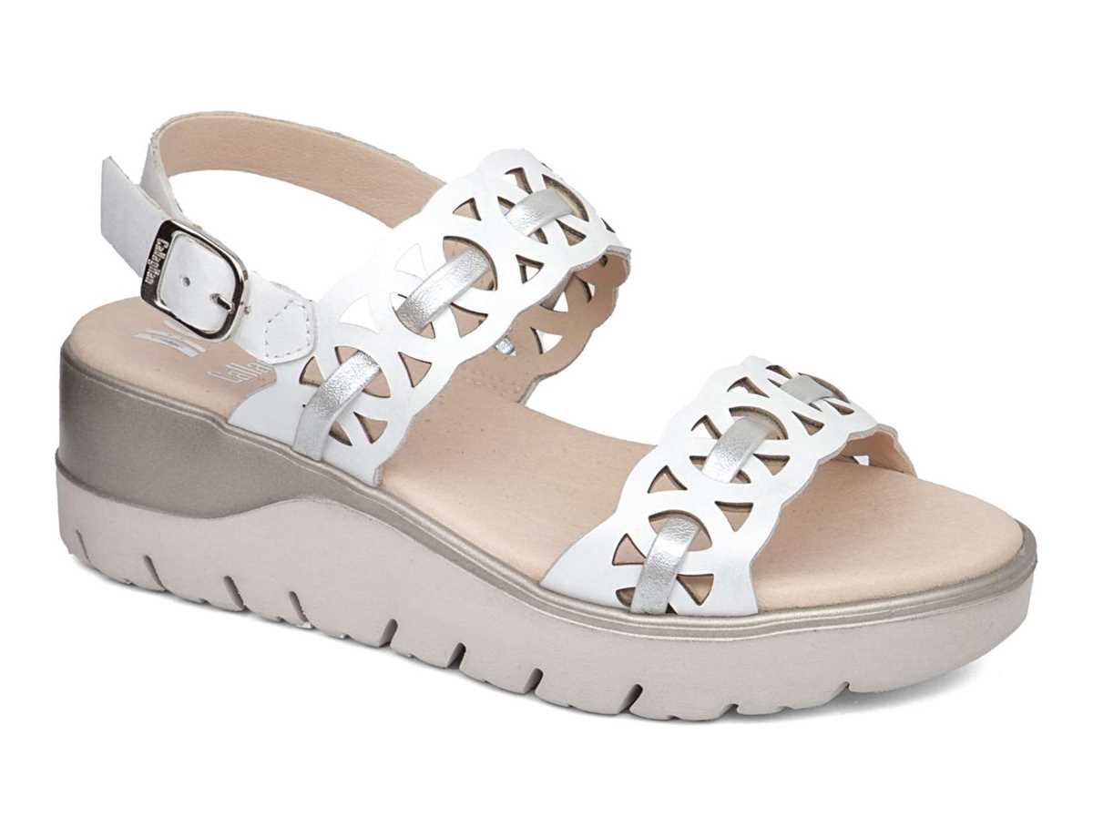 Callaghan 26517 Uwanja Keilabsatz Sandalen Damen Weiß Silber | VJF9192YN