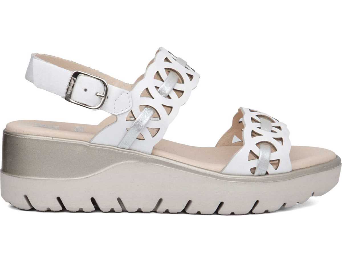 Callaghan 26517 Uwanja Keilabsatz Sandalen Damen Weiß Silber | VJF9192YN