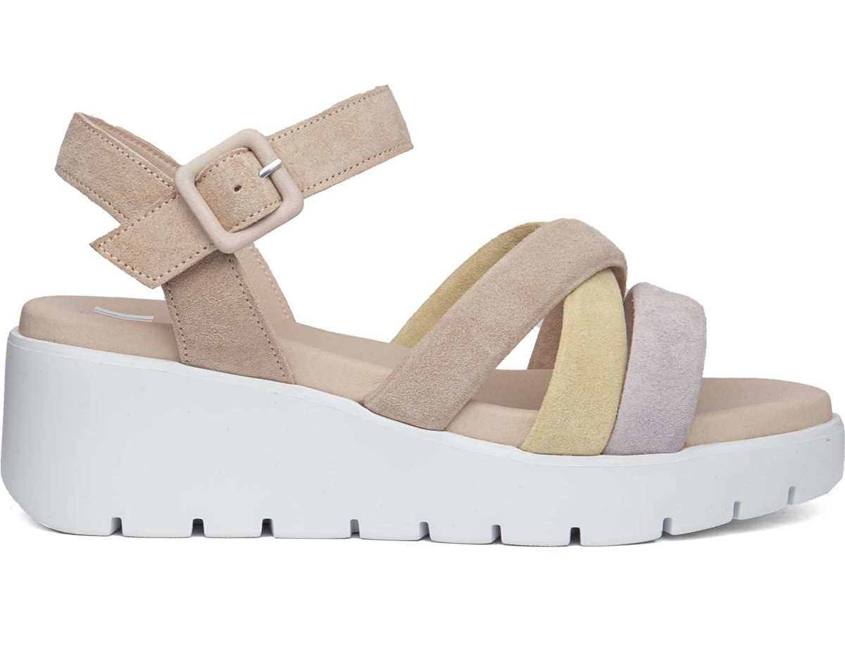 Callaghan 32000 Bera Keilabsatz Sandalen Damen Lila Gelb Beige | JCW893AM